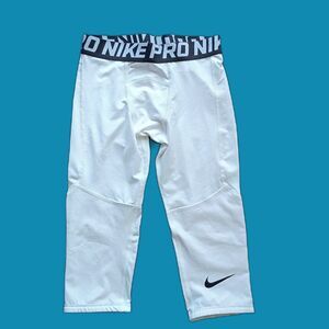 Nike Pro Boys Dri-FIT 3/4 Length Tights White M Compression Pants Leggings Youth